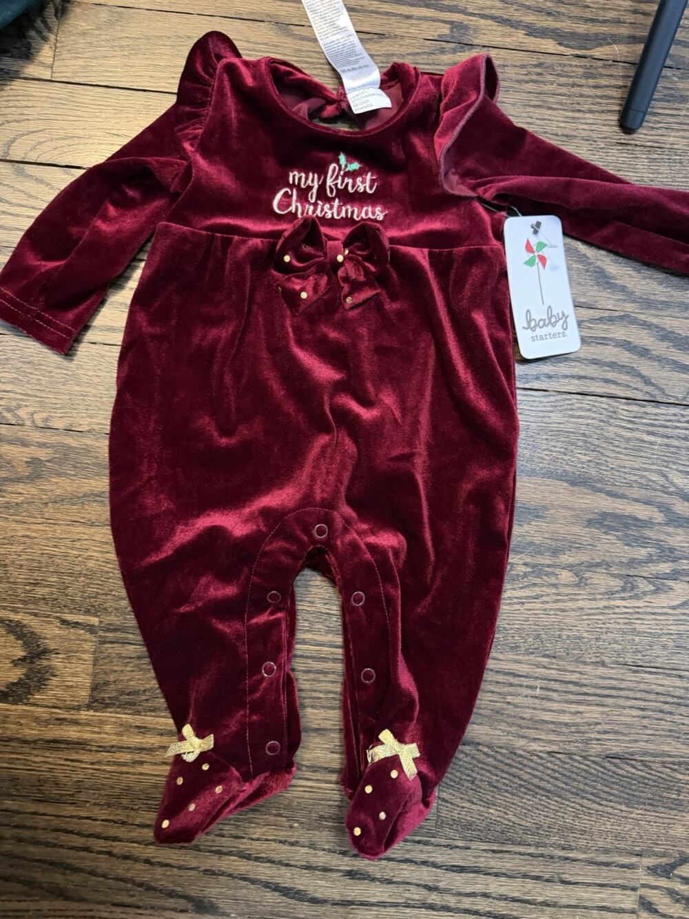 Baby Starters My First Christmas Velvet Footie Baby Girls Sz 0-3 Months NWT